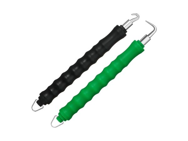 A black and a green wire twisting tools