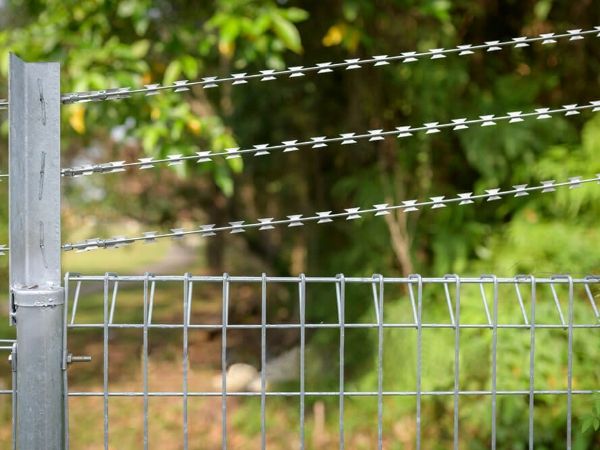 3 rangées de fil de rasoir droit sont installées au sommet de la clôture du parc.